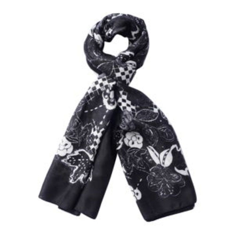Designer Inspired Floral Pattern Scarf Black
